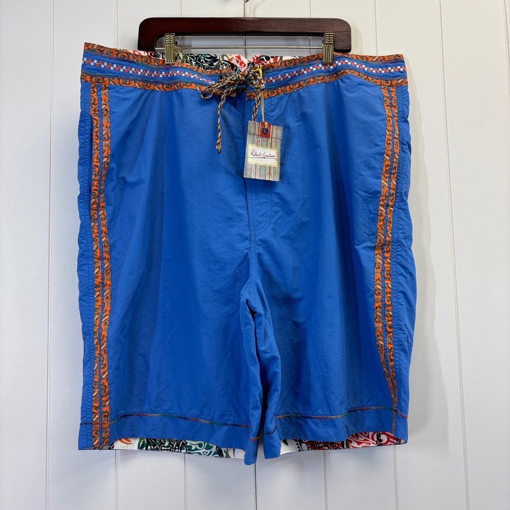Robert Graham Mens QueeQueg Designer Swim Shorts Size 44T Blue Beach Resort NWT
